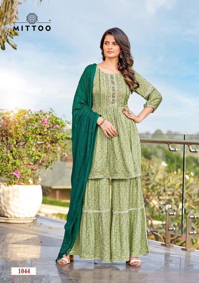 Mittoo Ceremony New Fancy Festive Wear Designer Kurti Sharara With Dupatta Collection